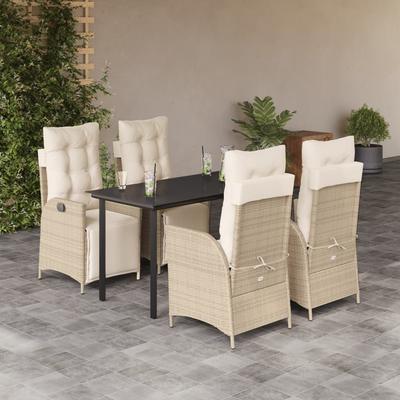 Vidaxl 5-Cz. Garden Furniture Set With Cushions, Beige, Poly Rattan
