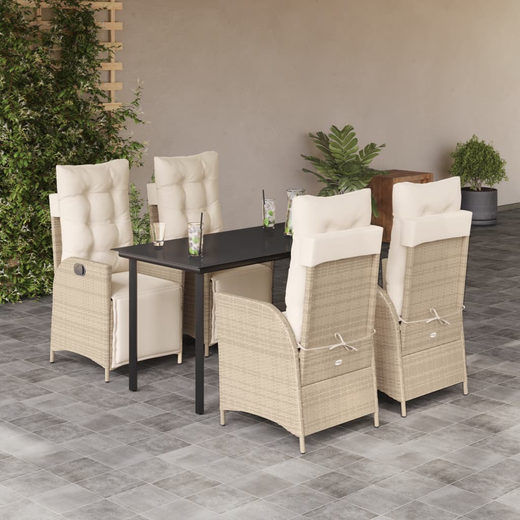 Vidaxl 5-Cz. Garden Furniture Set With Cushions, Beige, Poly Rattan