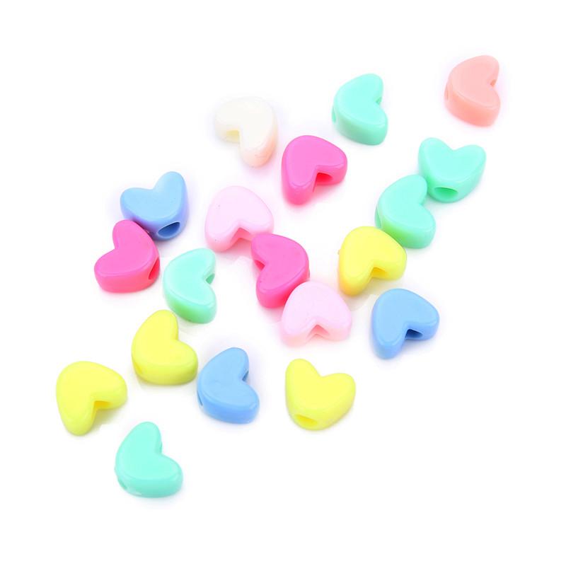100pcs/lot Mixed Colors Love Heart Shape Acrylic Spacer Beads 12x9mm Plastic Pastel Resin Charm Bead for DIY Jewelry Make