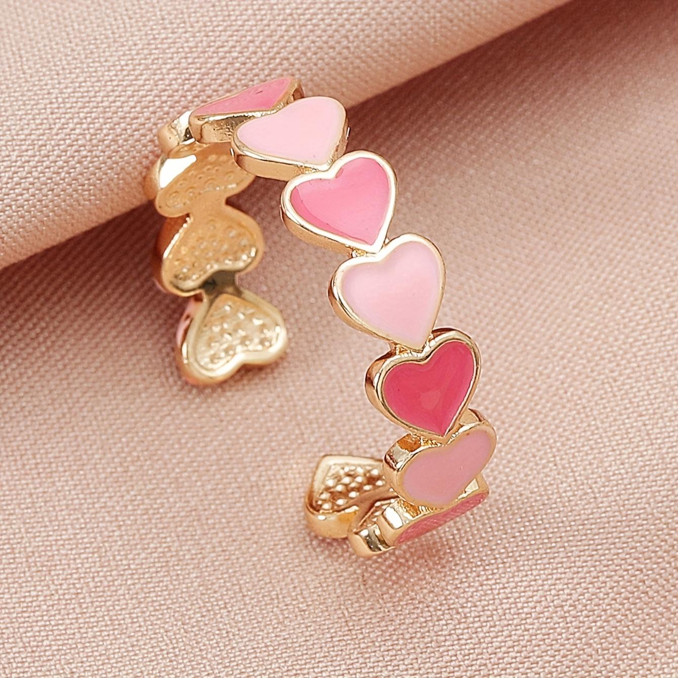Colorful Heart Pattern Open Copper Ring, Cute Simple Design Daily Wear Ring, Valentine Gift for Women Style X392