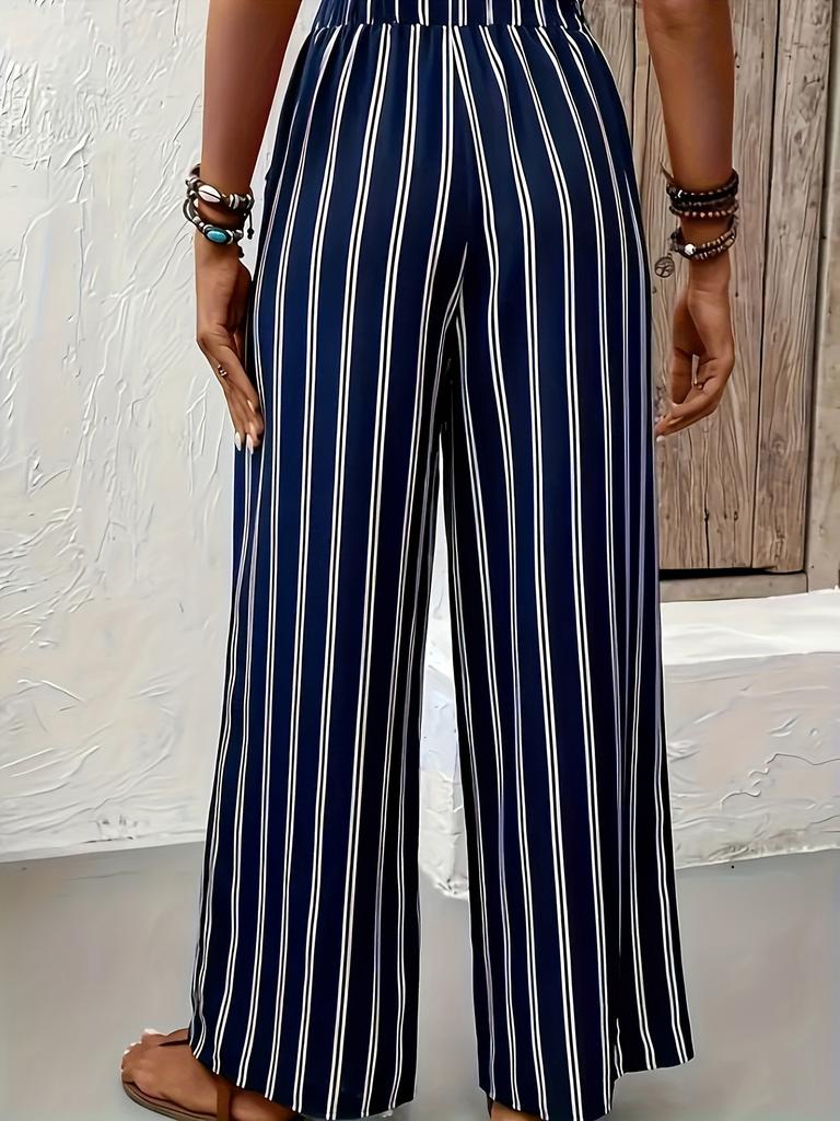 Striped Wide-Leg Pants Women loose Casual Pants Spring and Summer High Waist straight-leg loose Pants Trousers