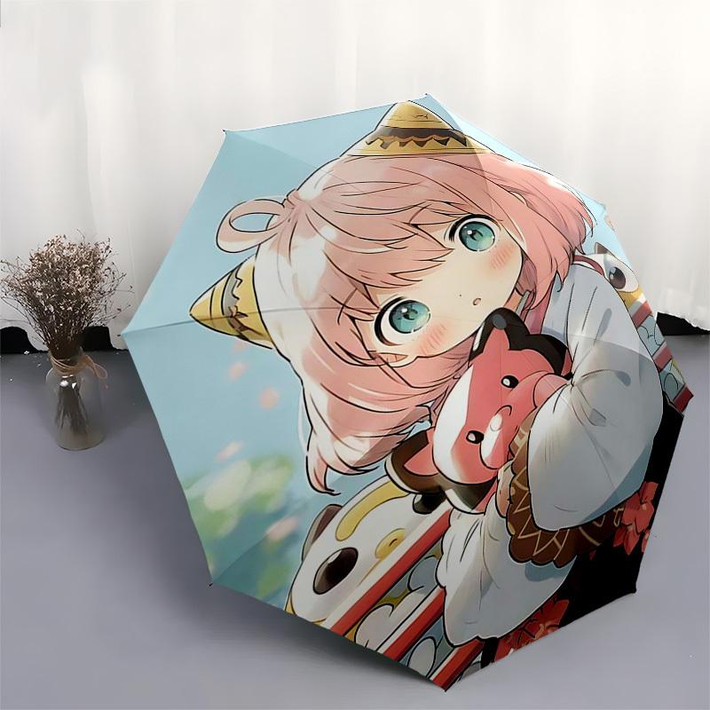 1pc Cat Earcoat with Cherry Blossom Print - Automatic Opening Umbrella, Foldable Design, Iron Frame, Outdoor Use, Festival Gift, Suitable for Fans, Tr