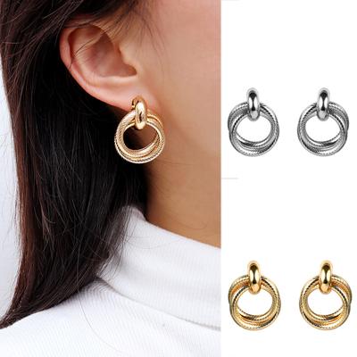 Women Fashion Simple Double Twisted Ring Personality Cold Wind Thread Business Earrings AVE