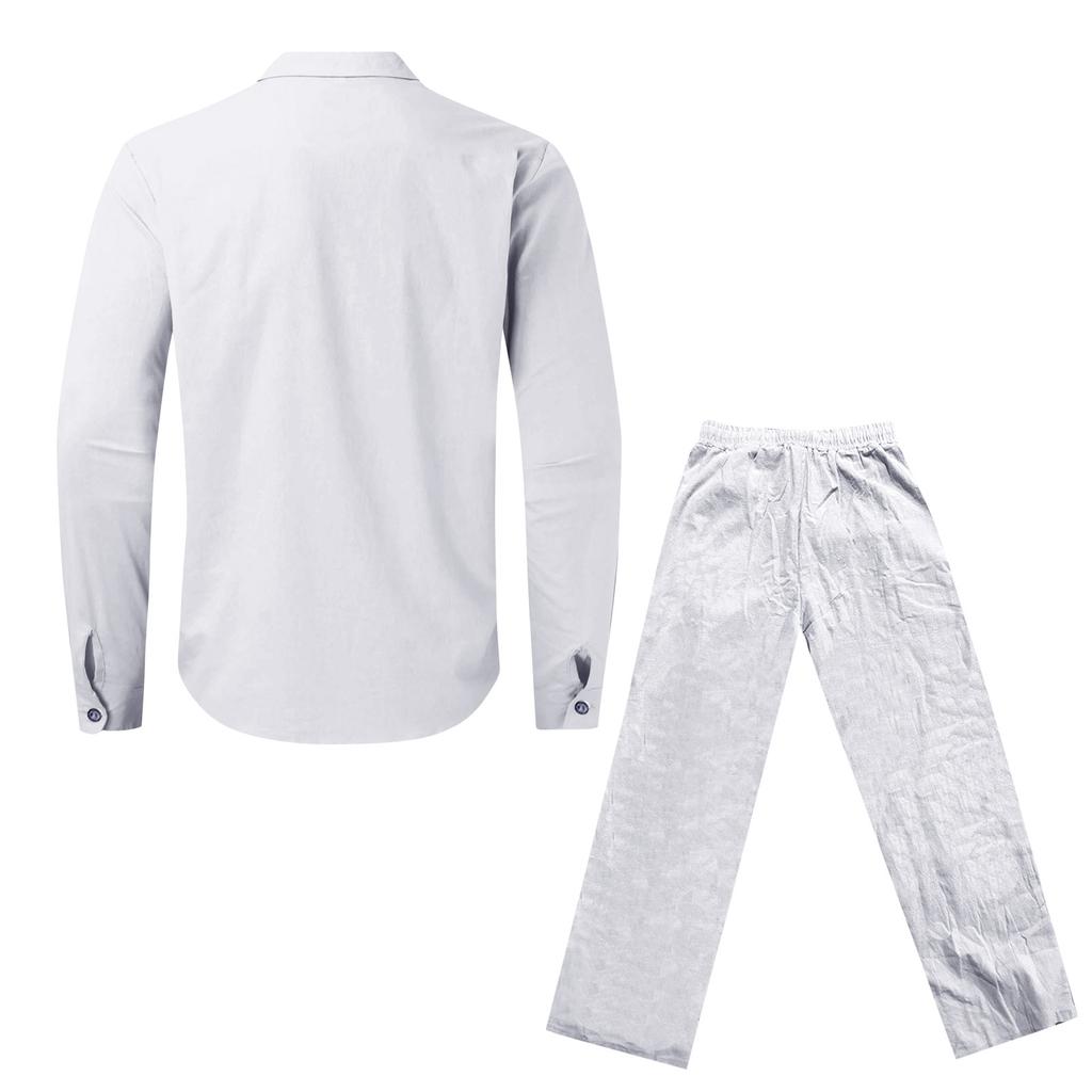 Herrskjorta och byxor Kostym Herr Casual Lös Långärmad Byxor Strandkostym