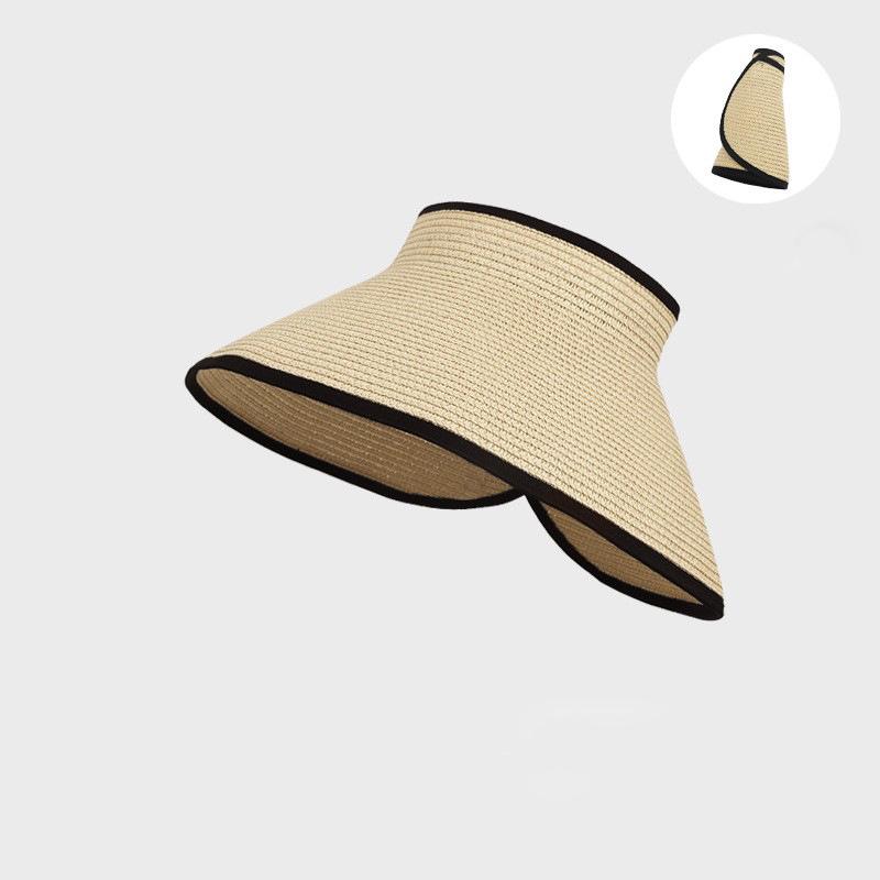 

Foldable Straw Sun Visor for Women, Wide Brim UV Protection Beach Hat, Packable Roll Up Ponytail Summer Hat for Travel Adjustable&adult хаки