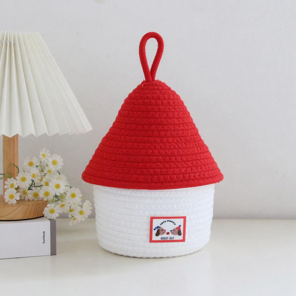 House-Shaped Cotton Rope Storage Basket with Lid for Miscellaneous Items