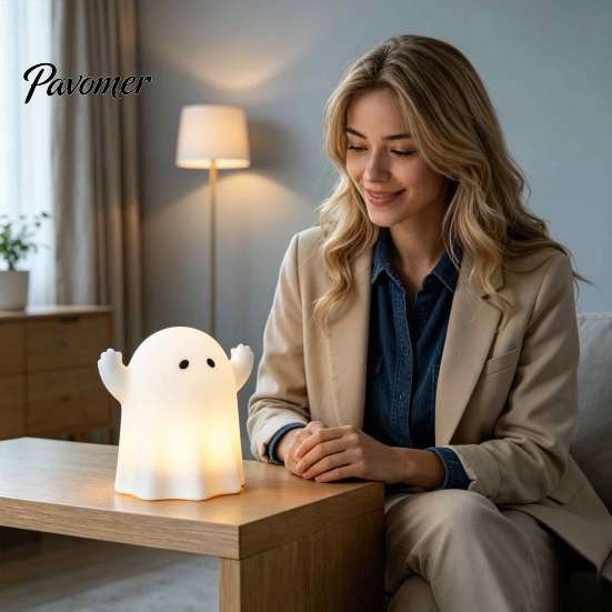 Soft Warm Diffused Lighting Cute Resin Ghost Night Light for Bedroom, Decorative LED Lamp Halloween Party Table Decor Desk Decor, Battery Operated