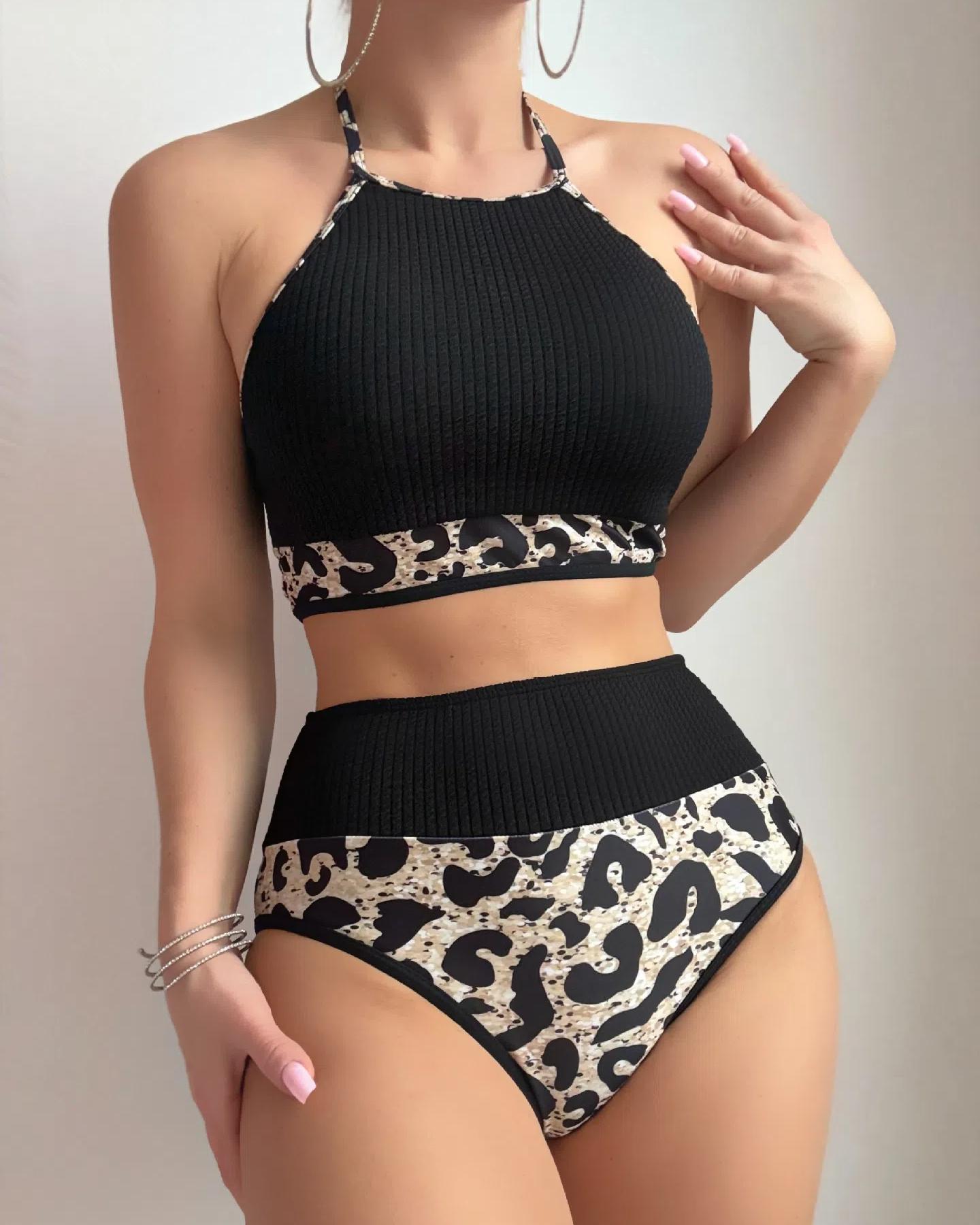 

Женский черный купальник с высокой талией и вставками, пляжная одежда L чёрный