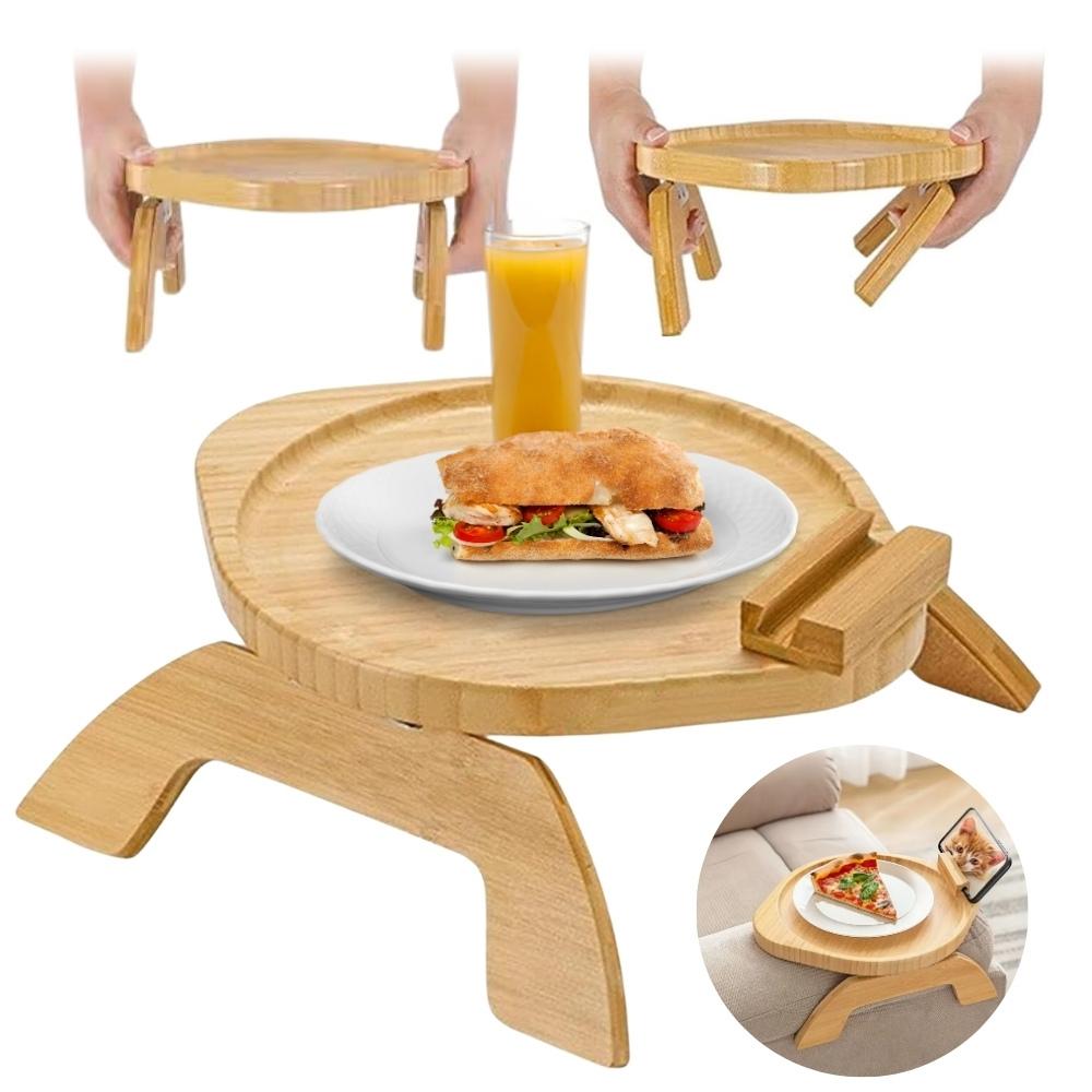 Tray table shelf for sofa, armchair, bamboo, practical tablet holder