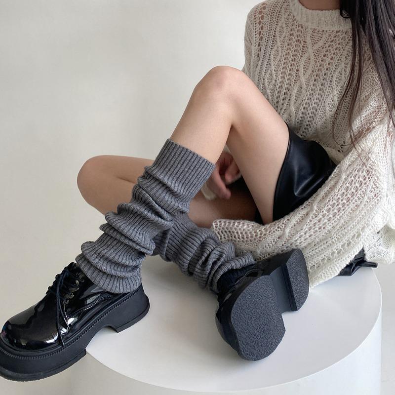 Wool Knit Leg Warmers Winter Autumn Japanese JK Style Slouchy Socks for Girls Solid Color Calf Socks Thermal Layering Essential