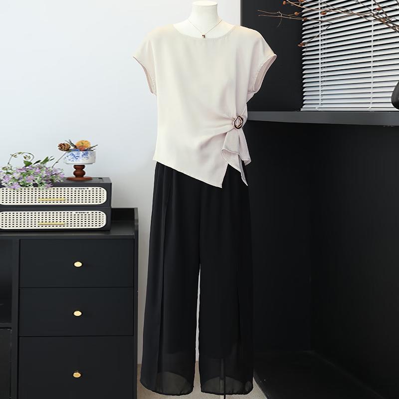 Madam Datang Women s Summer Two-Piece Set with Ring Decor 2XL