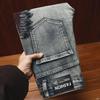 Men's Trendy Elastic Slim Fit Ripped Embroidered Jeans for Spring and Autumn High-Street Style