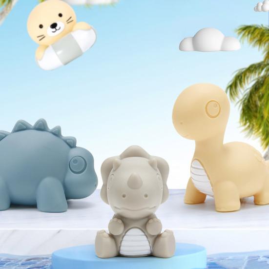 4Pcs Animals LED Light Up Bath Toy Swimming Water Soft Rubber Float Induction Luminous Penguin Dinosaur Fun