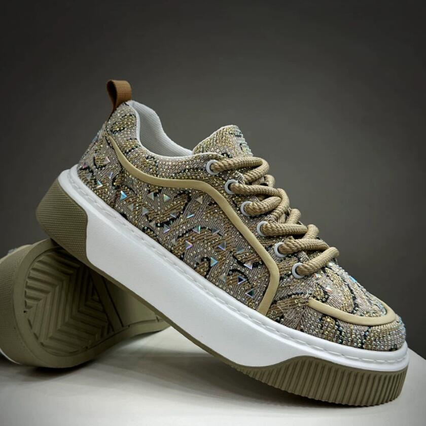 Fashion The popular water diamond men's shoes, retro height-increasing sneakers, shiny hairdresser's light luxury trendy shoes 8