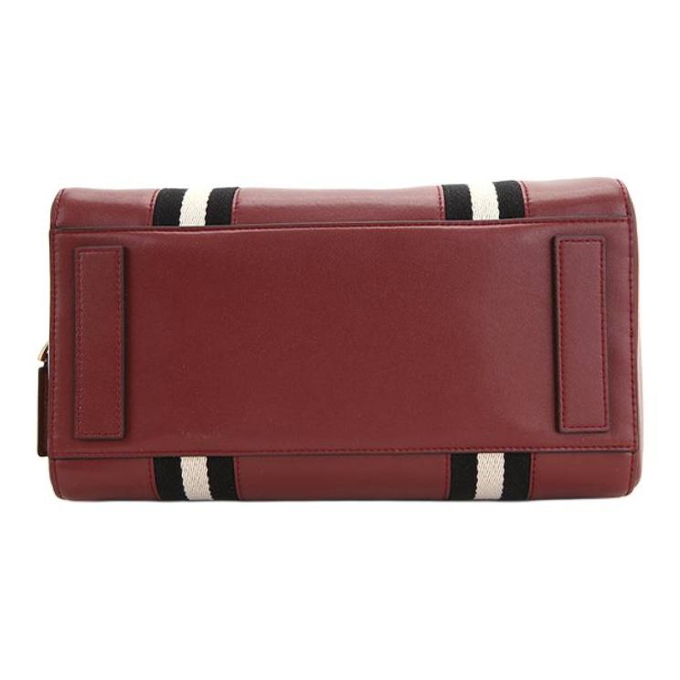Bally Red And White Striped Fashion Boston Leather Crossbody Handbag Women Handbag Dark-Red 6219689-00524