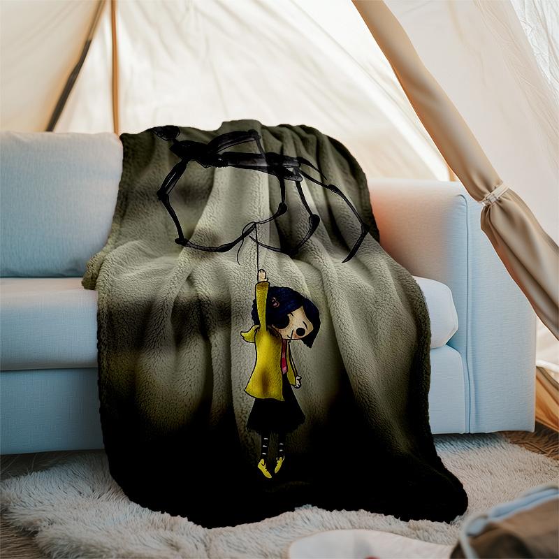 1pc Coraline2 Theme Blanket - Digital Print, Polyester, Cozy for All Seasons, Perfect for Outdoor, and Travel