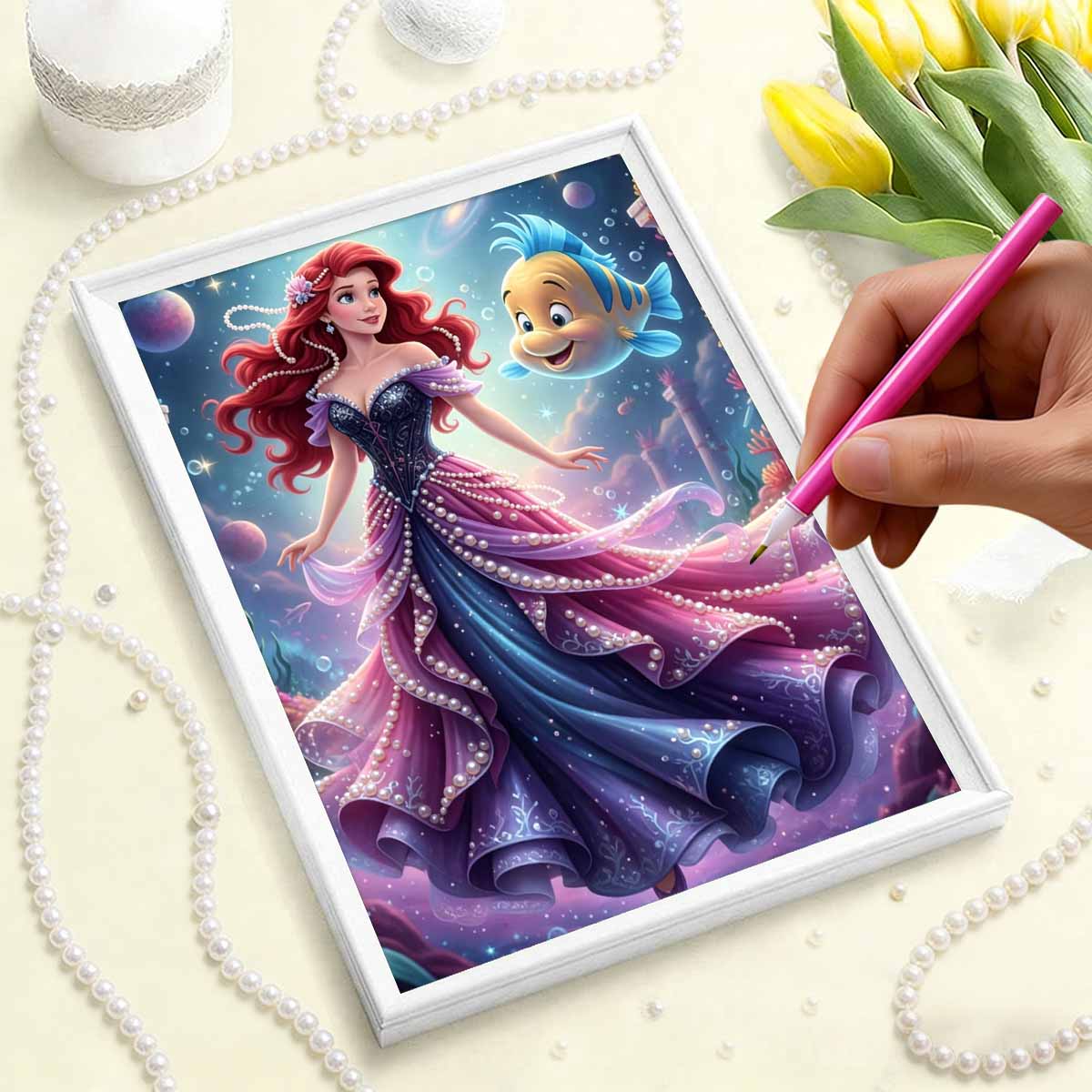 Disney Pearl Painting Ariel Deep Sea Dress Creative Art 5D Pearl Embroidery Cross Stitch Kit Handmade Diy Home And Room Decor Gift