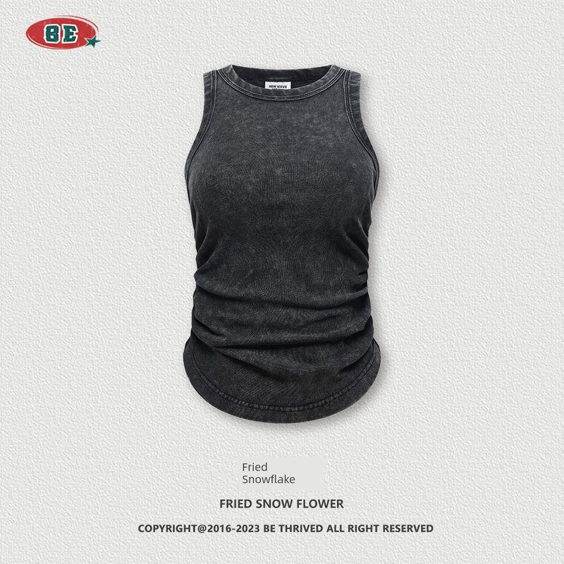 

Трендовый выстиранный состаренный присборенный сексуальный топ-майка I-силуэта Fried snowflake L