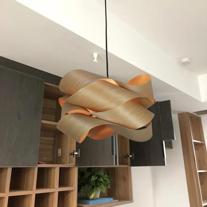 Southeast Asian Creative Wooden Skin Pendant Lamp Bedroom Restaurant Aisle Chandelier Modern Simple Led Decor Lighting Fixtures