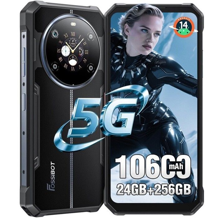 Smartphone Robuste 5G FOSSiBOT F109 24Go+256Go 6,75" 10600mAh 50MP Telephone Portable Incassable Android 14 Dual SIM/GPS/IP68 Noir