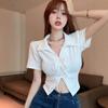 ins pure desire spice girl bow polo collar short-sleeved t-shirt women's summer design French short bottom short-sleeved top