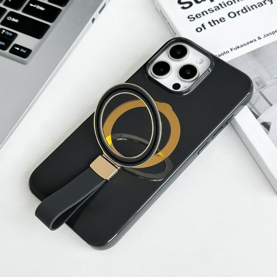 

Подходит для iPhone16 Чехол для мобильного телефона, удобный для кожи браслет, вращающийся кронштейн, чехол с магнитной присоской для iPhone15/14, защита от падения Apple 16Plus чёрный