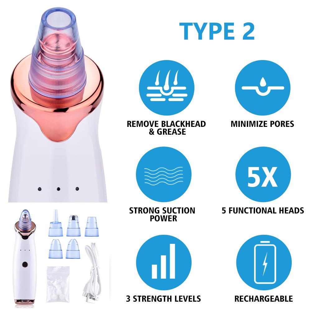 Electric Blackhead Remover Vacuum Suction Facial Pore Cleaner Comedone Balck Dots Pimple Whiteheads Extractor USB Rechargeable