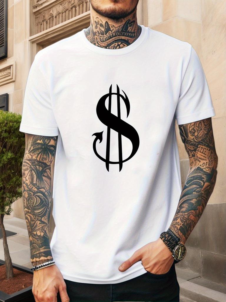 Unisexs Tee Devil Horn Dollar Sign Minimal Graphic Print Cotton Short Sleeve Male Casual Streetwear Outdoor Daily Basic Fashion Top