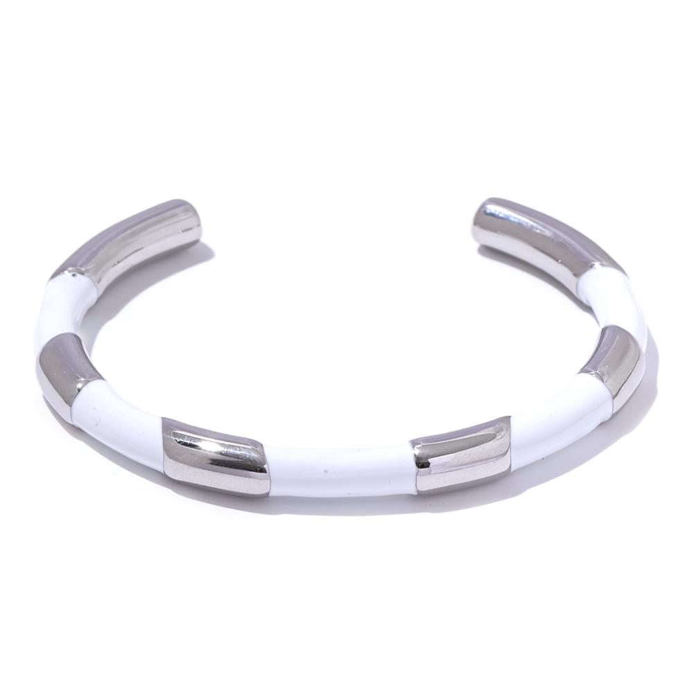 

Yhpup Black White Enamel Metal Stainless Steel Cuff Open Hand Bangles Bracelet for Women Texture Trendy Wrist Jewelry