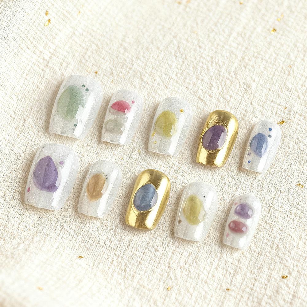 Dream Stone 3D Embossed Baroque Cat Eye Wearable Nails - Candy Color, 30 Pieces