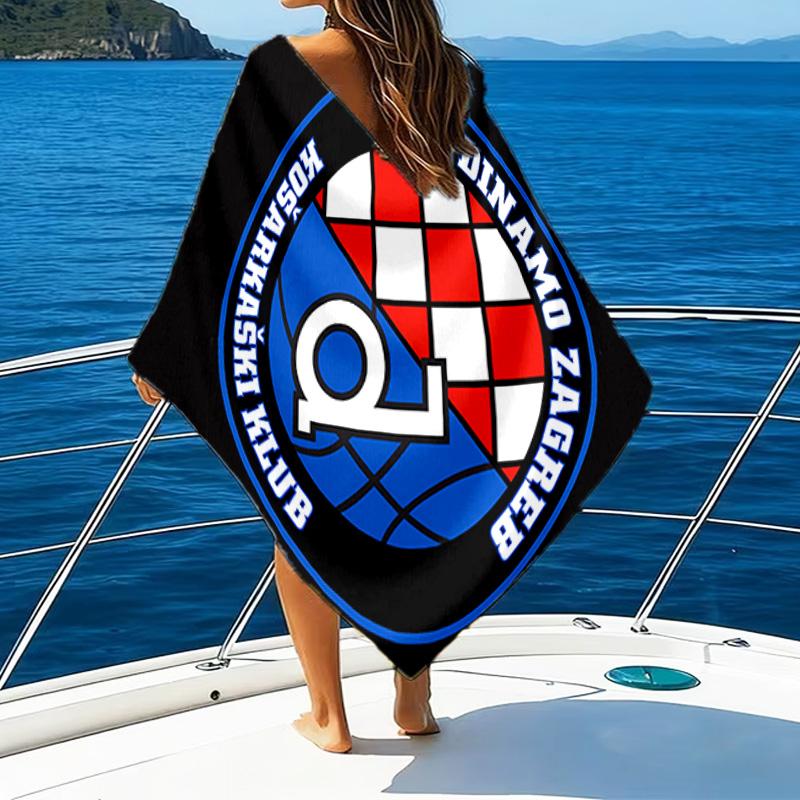 Croatian Football Crest Design Microfiber Beach Towel, Lightweight And Quick-Dry, for Summer Travel, Beach Essential, Swimming Pool Outdoor
