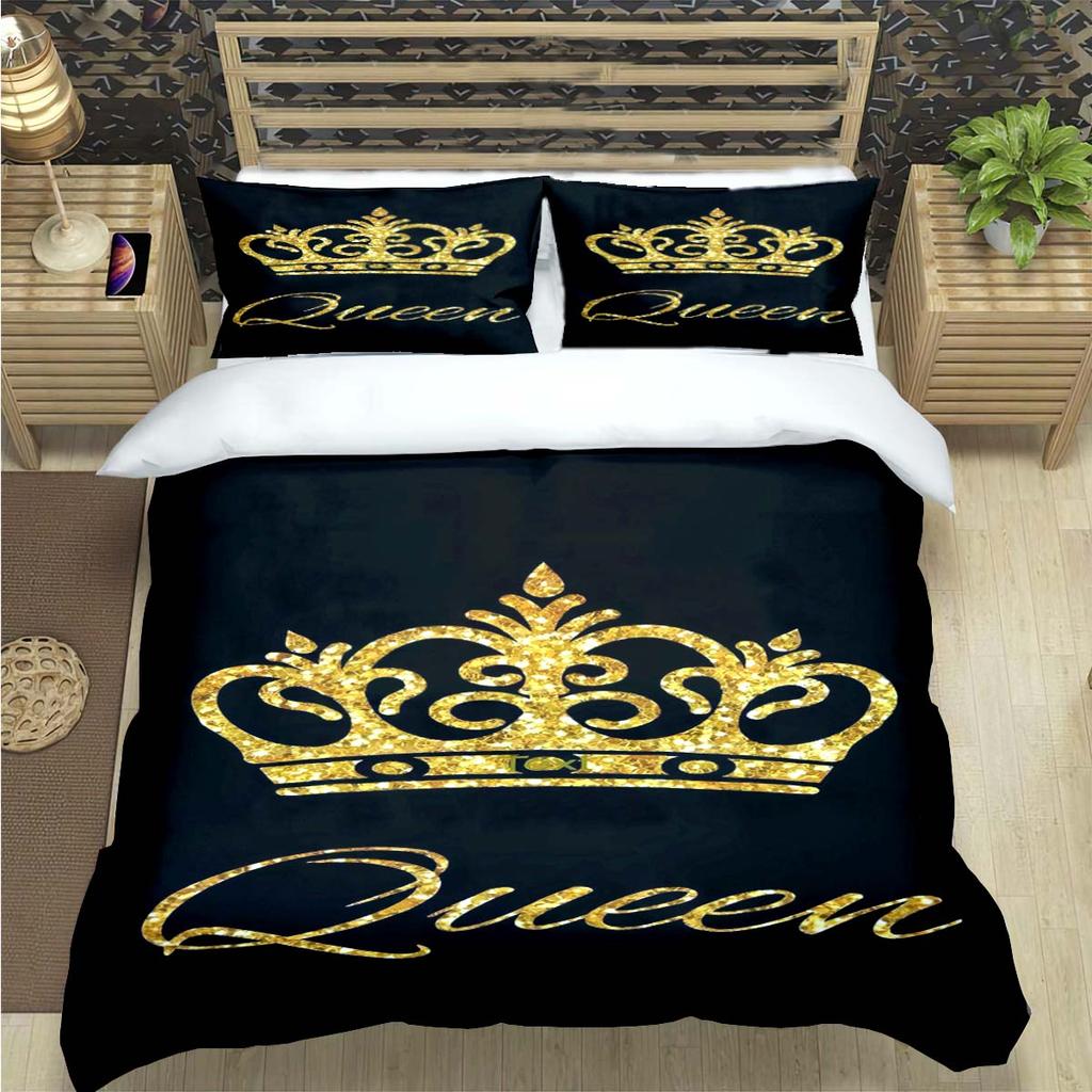 Fashion King And Queen Print Bedding Set Single Twin Full King Size Cute Animals Bed Linen Adults Teens Bedroom Luxury Gift