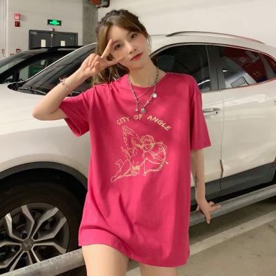 Summer New Short-sleeved Lower Clothes Disappear T-shirt Women's Ins Fire Medium and Long Loose Half-sleeved Top Tide