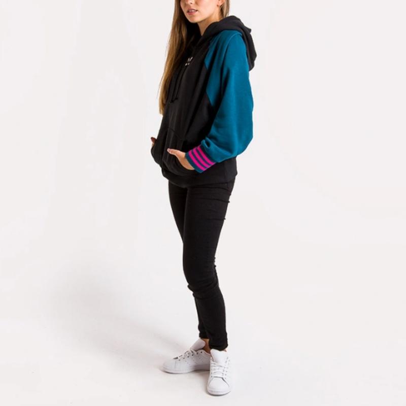 adidas Originals Color Block Logo Hoodie Women Hoodies Black Blue EJ8742