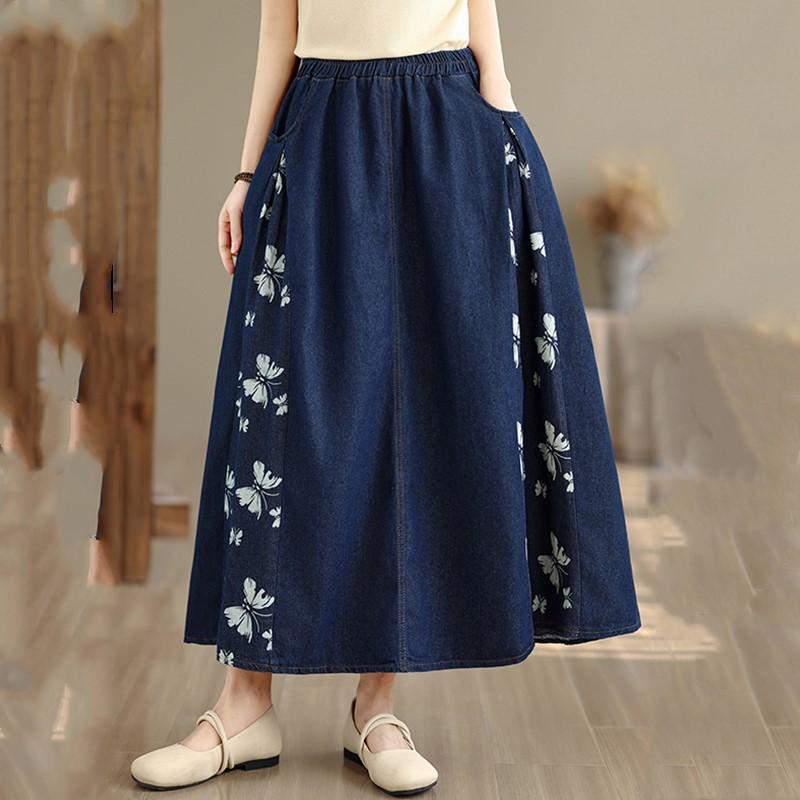 Taglie comode vita alta stampa animale vintage estivo casual ampio lungo per donna gonne di jeans gonna da donna