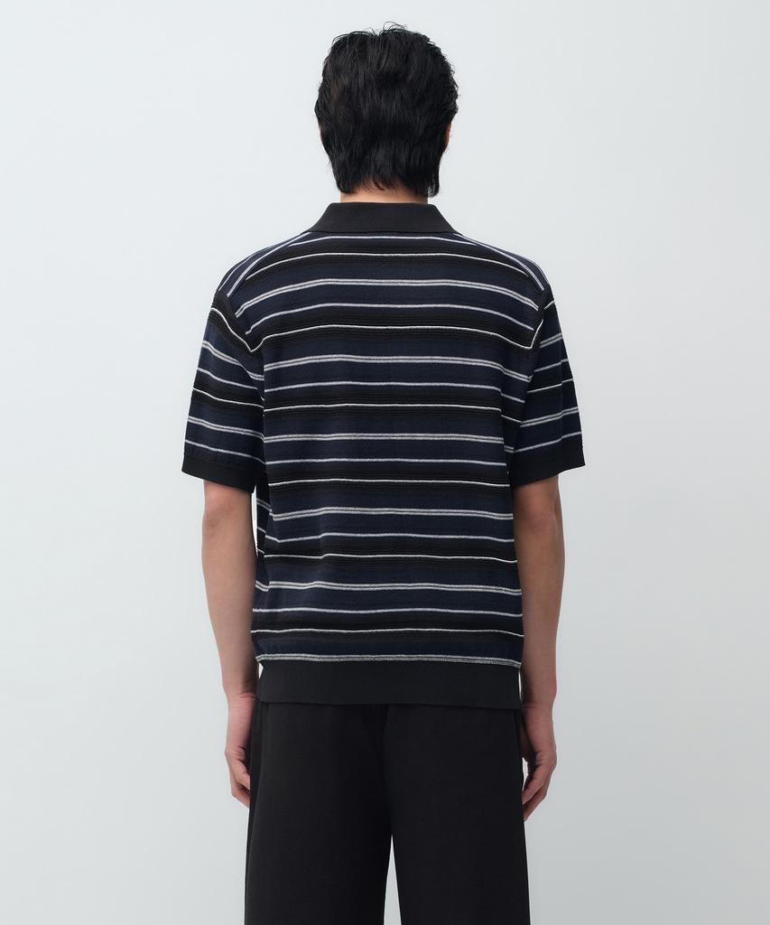 MUSINSA STANDARD Multi-Stripe Collared Short Sleeve Knit [Black]
