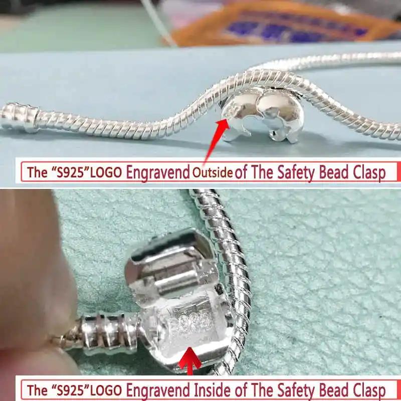Bracciale Originale Certificato in Argento Sterling 925 di Marca Famosa per Donne Charms e Perline Fai-da-te Catena a Maglie Serpente Gioiello Classico per il Polso