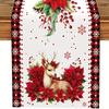 Christmas Poinsettia Reindeer Table Runner Wedding Party Decor Winter Xmas Kitchen Dining Table Runners Christmas Decorations