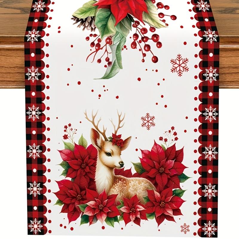 Christmas Poinsettia Reindeer Table Runner Wedding Party Decor Winter Xmas Kitchen Dining Table Runners Christmas Decorations