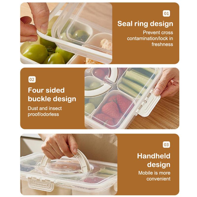 Rugged Snack Food Box Container Seasoning Divided Tray To Serve With Lid And Handle, 4/8 Snack Dividers Portable Platter