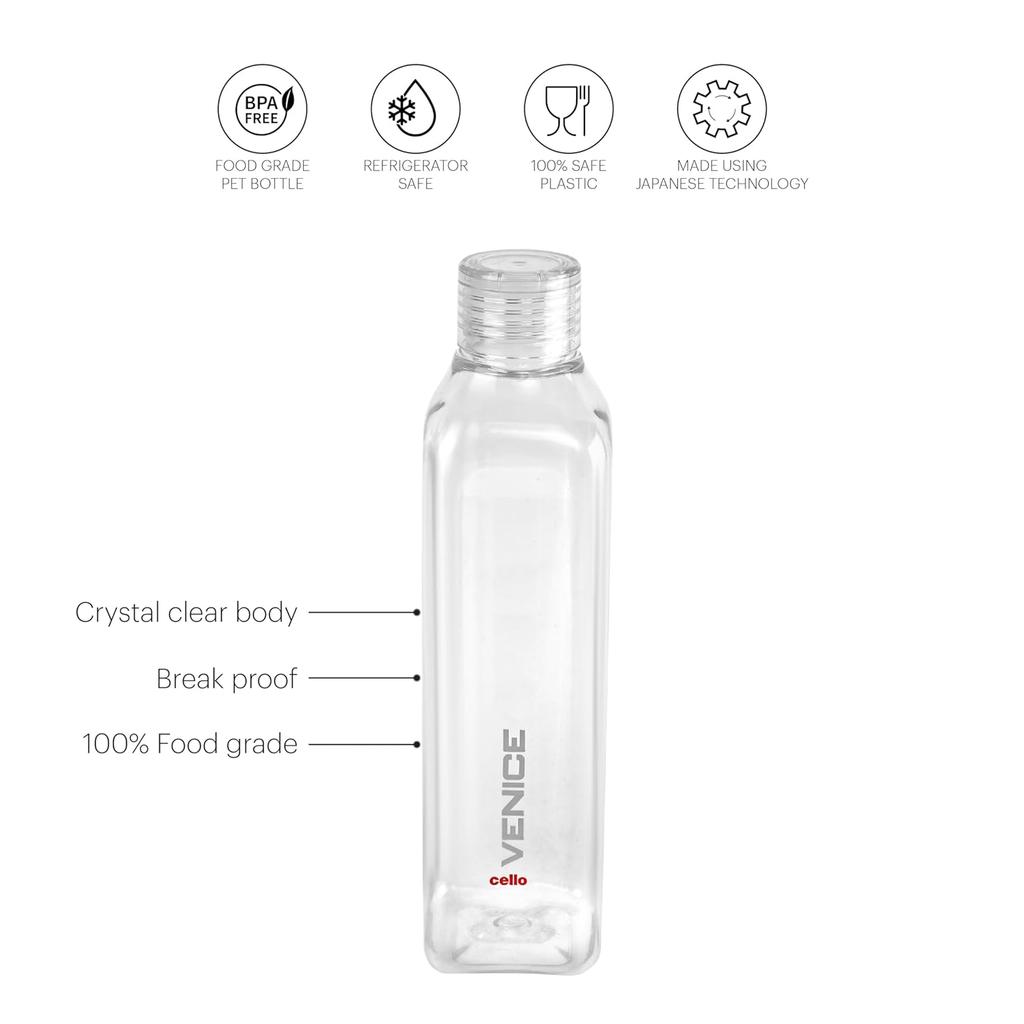 Cello Reusable Leakproof Fridge Bottles For Home Office Travel Use | 1000ml Unbreakable Water Bottle Set Of 3 | Transparent Sleek BPA-Free Design