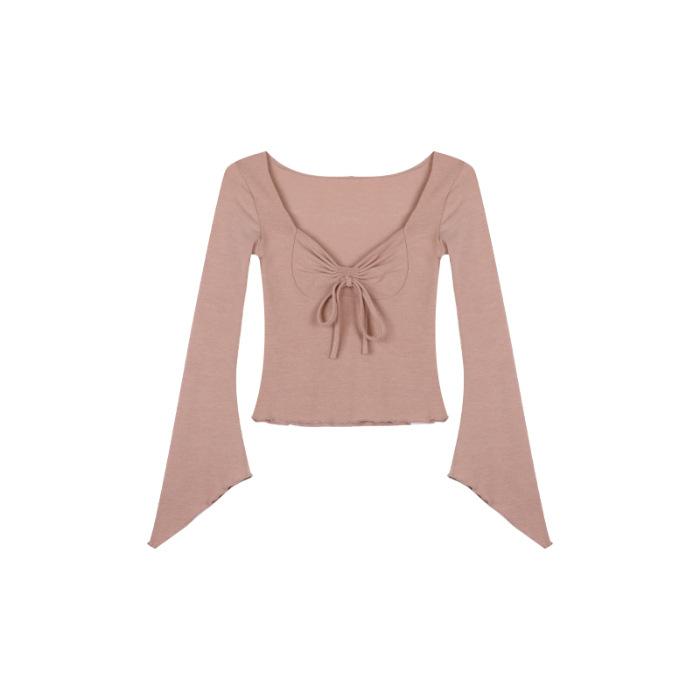 

MR has been shipped, pure desire pink long-sleeved niche bottoming shirt women s spring and autumn design feeling Spice Girl T-shirt short inner S розовый