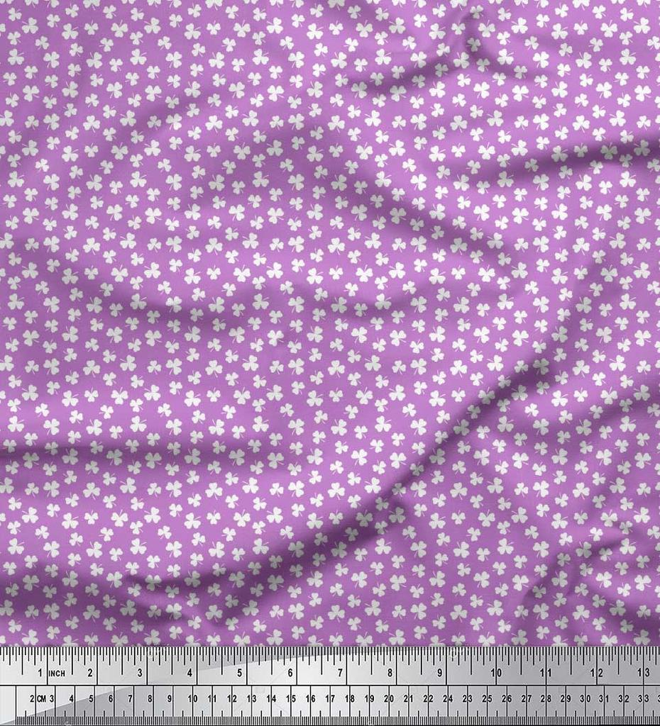 Soimoi Japan Crepe Satin Fabric Clover Leaves Small Print Fabric by Metre 42 Inch