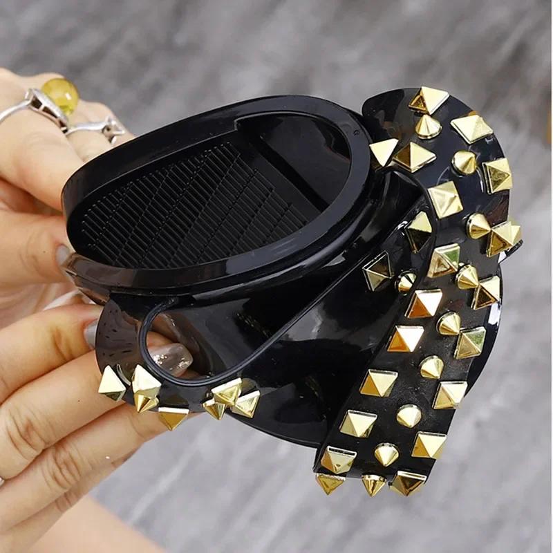 Summer Flip Flops for Women Studded Women's Sandals Cross Flat Slippers Girls Studded Beach Slippers Jelly Shoes 36-40