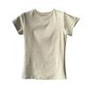 Pure Cotton Shoulder Crew Neck Short-sleeved T-shirt Women's Summer New Slim and Thin Stacked Basic Bottoming Top