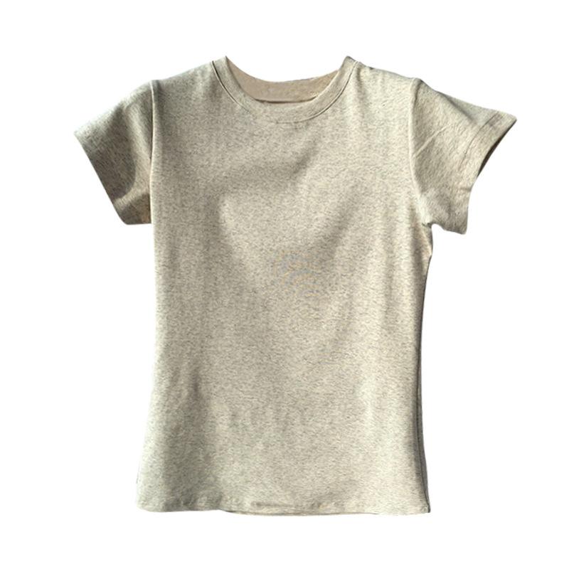 Pure Cotton Shoulder Crew Neck Short-sleeved T-shirt Women's Summer New Slim and Thin Stacked Basic Bottoming Top
