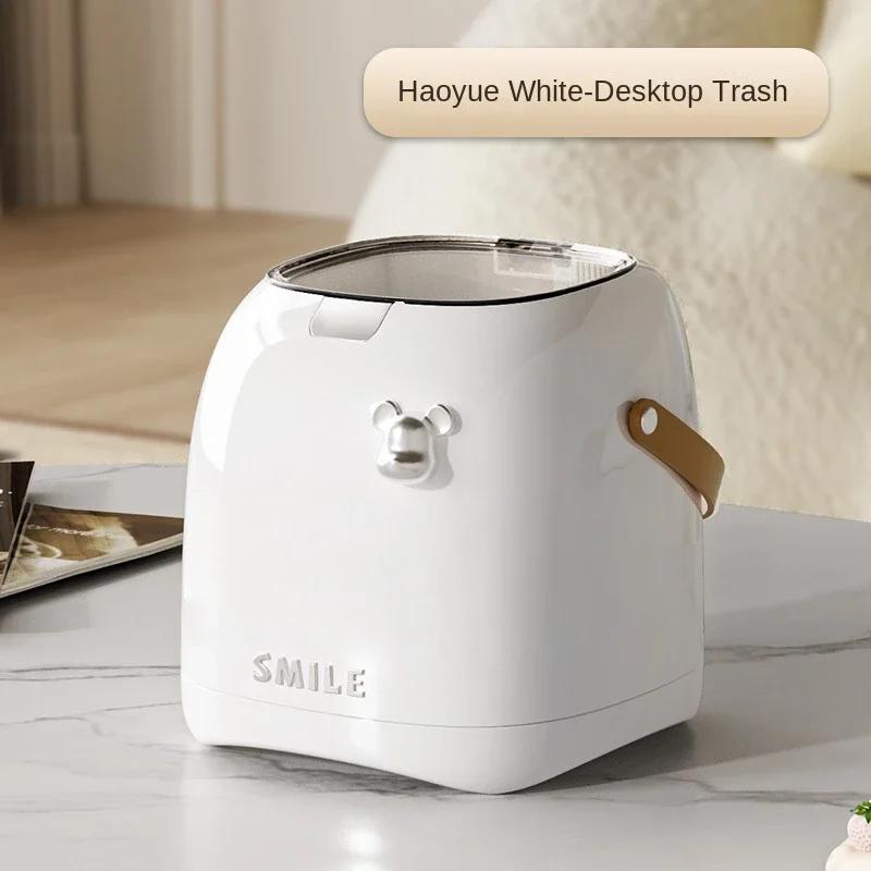 Desktop Decoration Wastebasket Trash Can Small Paper Basket Recycle Bin Handle Tissue Storage Box Deluxe Mini Household Cleaning