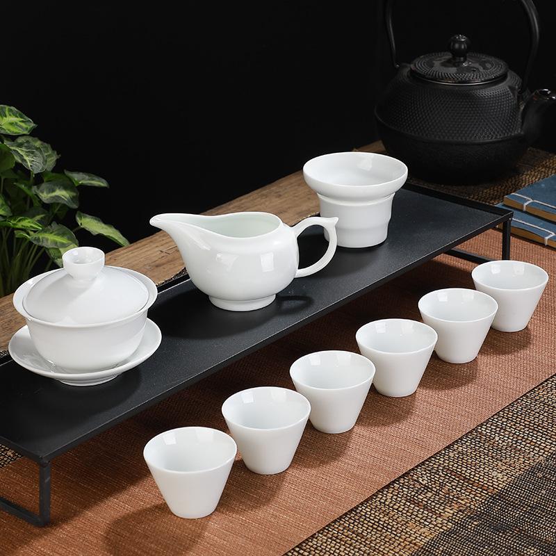 White porcelain kung fu tea set ceramic tea sea glass tea sea tea cup cover bowl tea set opening gift companion