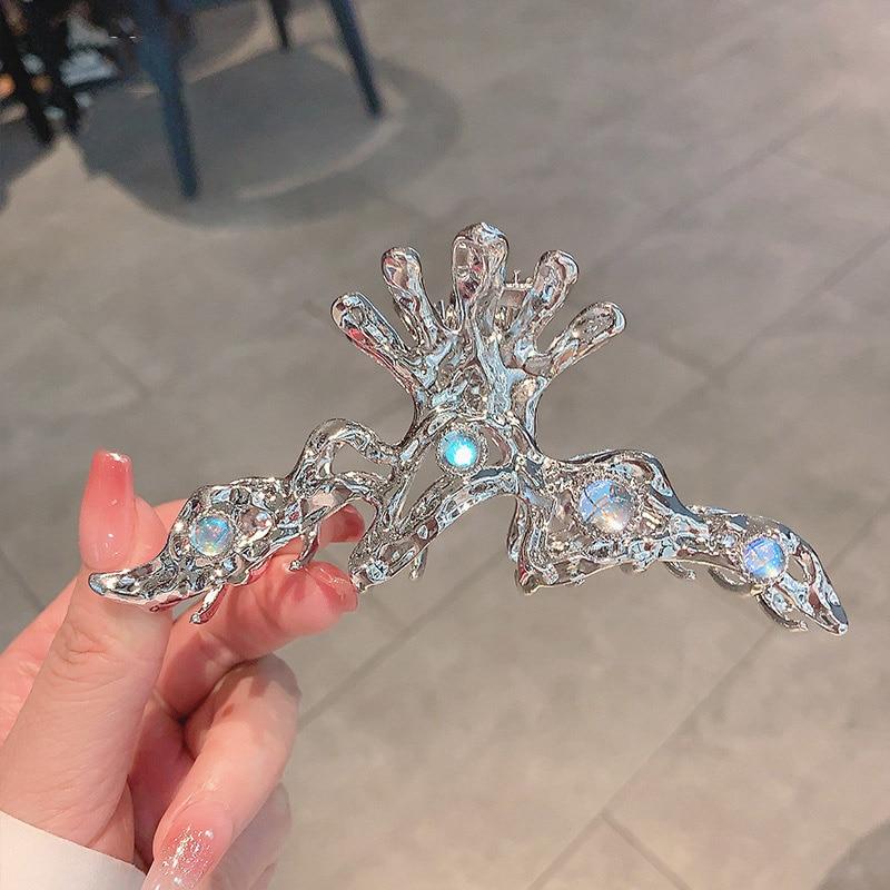 Exquisite Silver Color Crystal Hair Claws Fashion Geometric  LargeMetal Hair Clips Grab Hairpins For Women Girl Hair Accessories