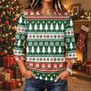 Women's Christmas Print Long Sleeve Neck Pullover Top